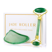 Load image into Gallery viewer, Jade Roller and Gua Sha Tools Set 100% Real Natural Nephrite Jade Roller for Face Eye Neck Anti Aging Jade Facial Roller Massage